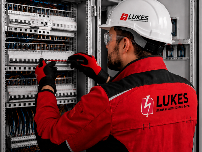 Elektriker bei der Arbeit an einer Elektroinstallation